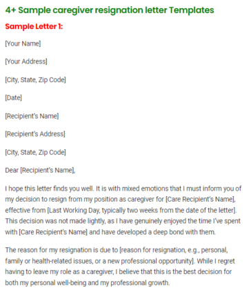 4+ Sample caregiver resignation letter Templates