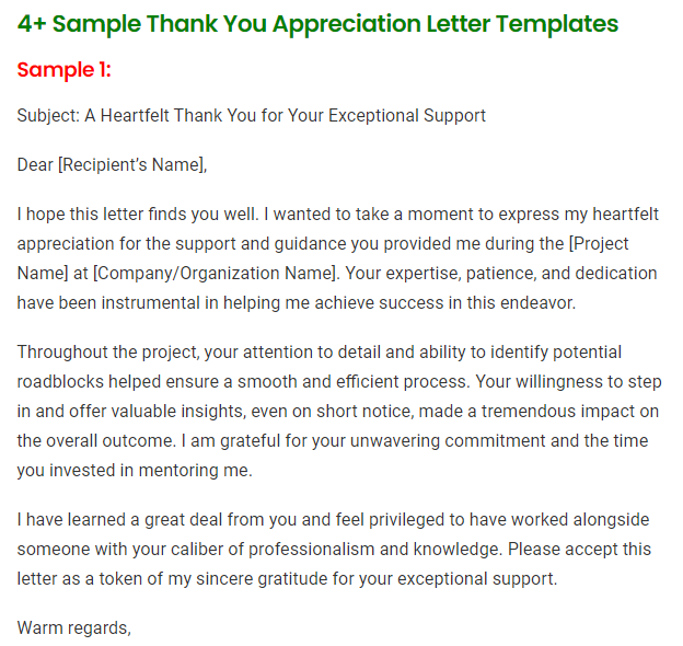 Thank You Appreciation Letter