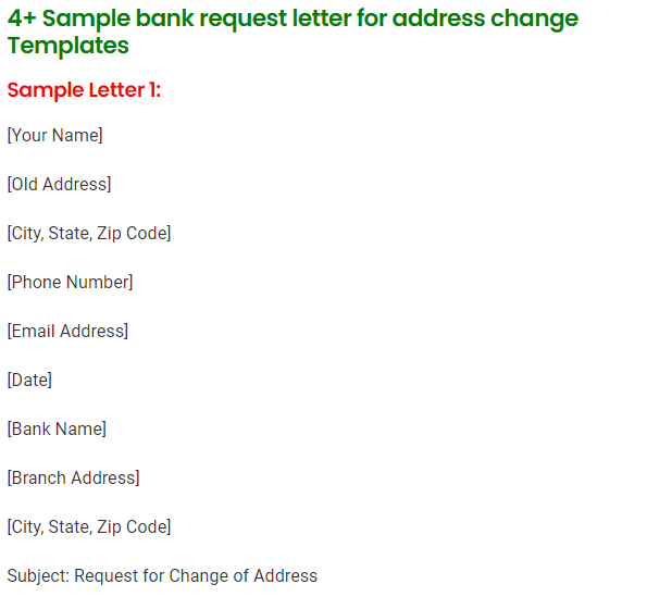 bank request letter for address change