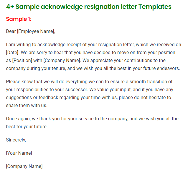 acknowledge resignation letter