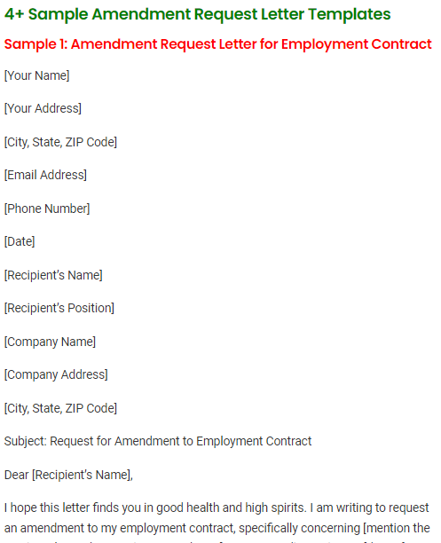 Amendment Request Letter