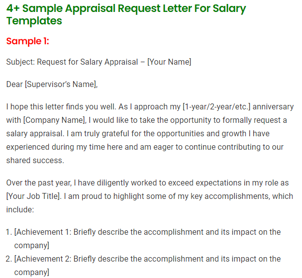 Appraisal Request Letter For Salary