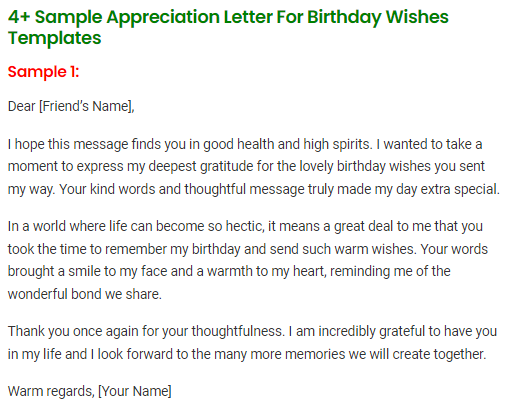 Appreciation Letter For Birthday Wishes