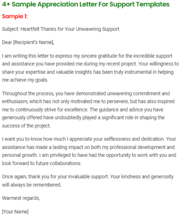 sample letter of thanks and appreciation for support