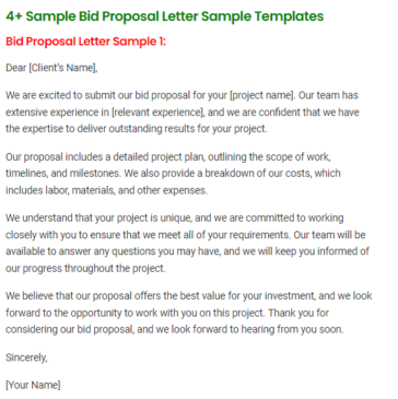 4+ Sample Bid Proposal Letter Sample Templates