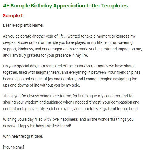 Birthday Appreciation Letter