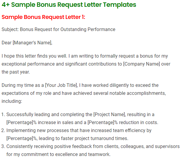 4 Sample Bonus Request Letter Templates 0974