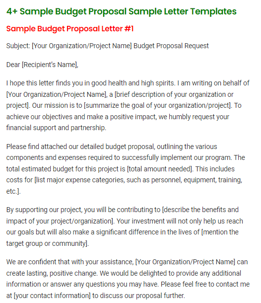 Budget Proposal Sample Letter