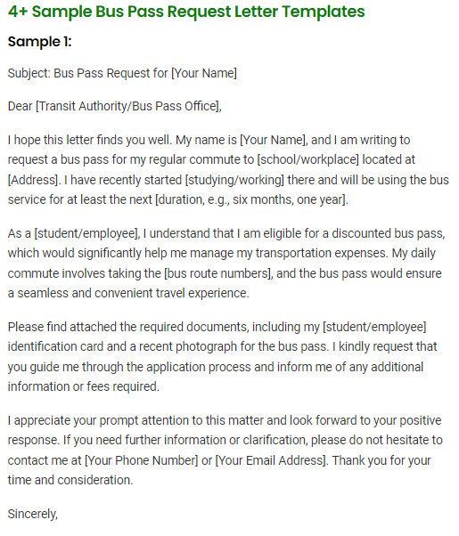 Bus Pass Request Letter