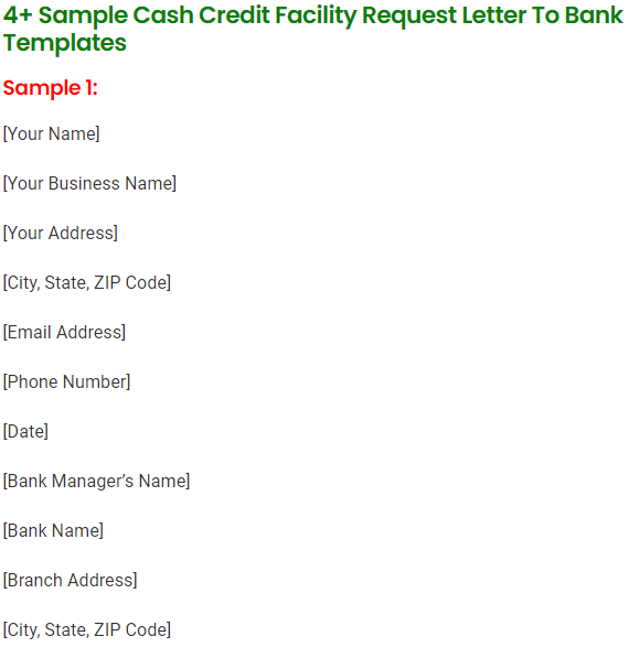 Cash Credit Facility Request Letter To Bank