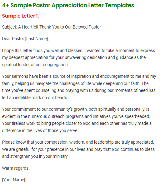 Church Appreciation Letter