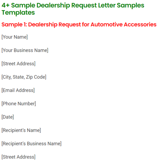 Sample Dealership Request Letter Samples Templates