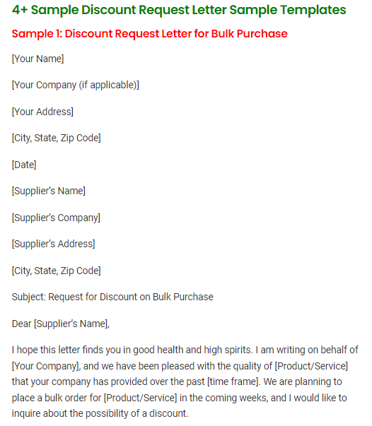 Discount Request Letter Sample