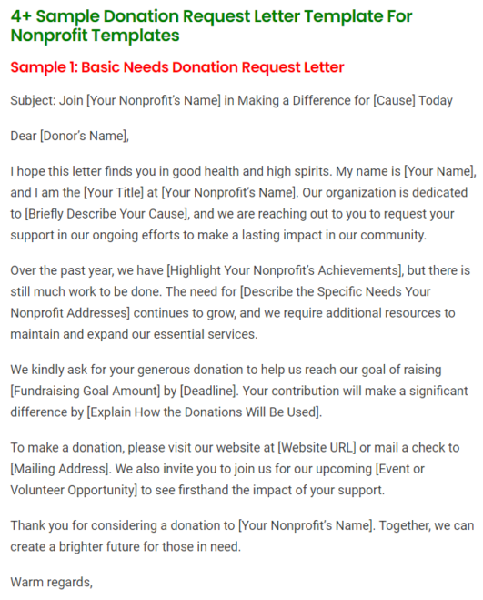 4+ Sample Donation Request Letter Template For Nonprofit Templates