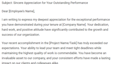 Employment Appreciation Letter