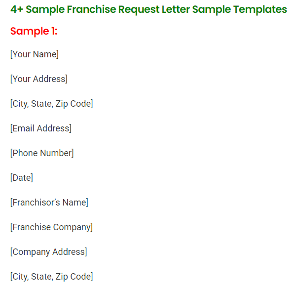 Franchise Request Letter Sample