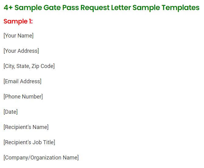 Gate Pass Request Letter Sample