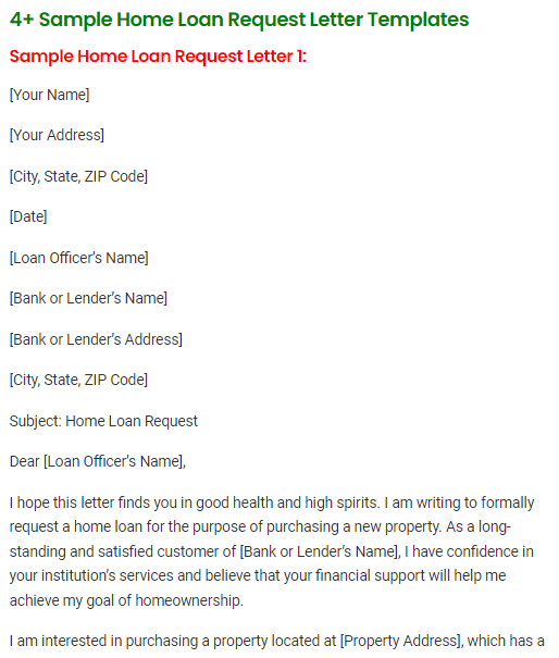 Home Loan Request Letter