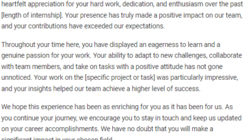 Internship Appreciation Letter