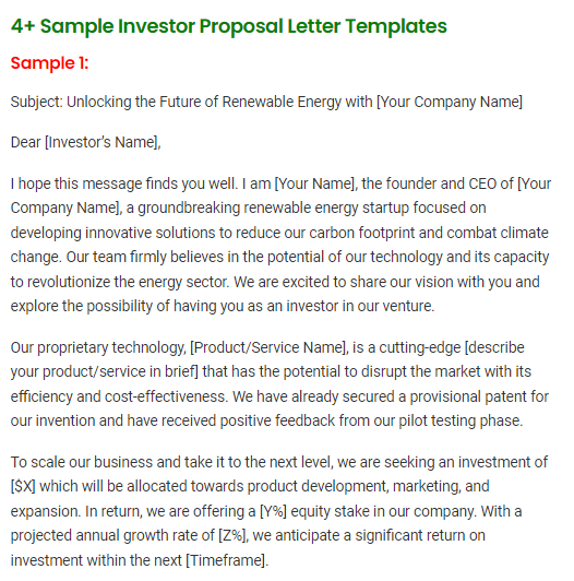 Investor Proposal Letter