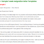 1 week resignation letter