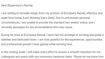 1 week resignation letter