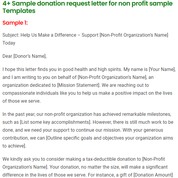 donation request letter for non profit sample