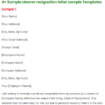 cleaner resignation letter sample