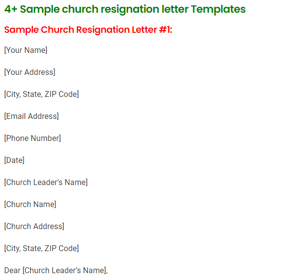 church resignation letter