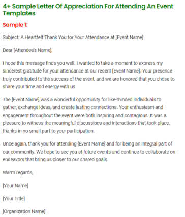 sample letter of appreciation for attending an event