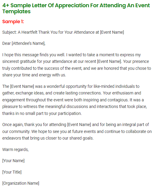 Letter Of Appreciation For Attending An Event