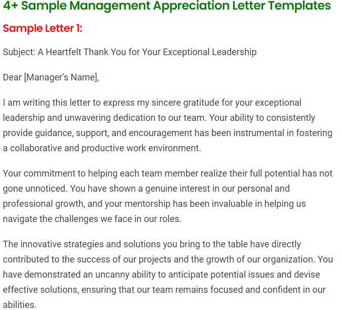 Management Appreciation Letter