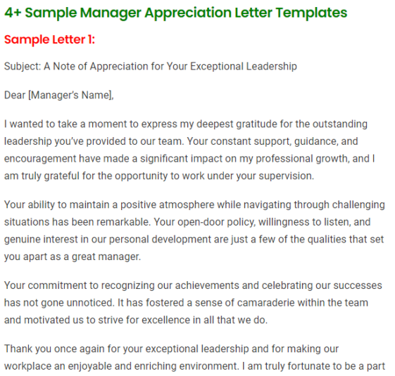 4+ Sample Manager Appreciation Letter Templates