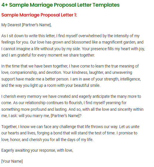 4+ Sample Marriage Proposal Letter Templates - Sample Letter Format