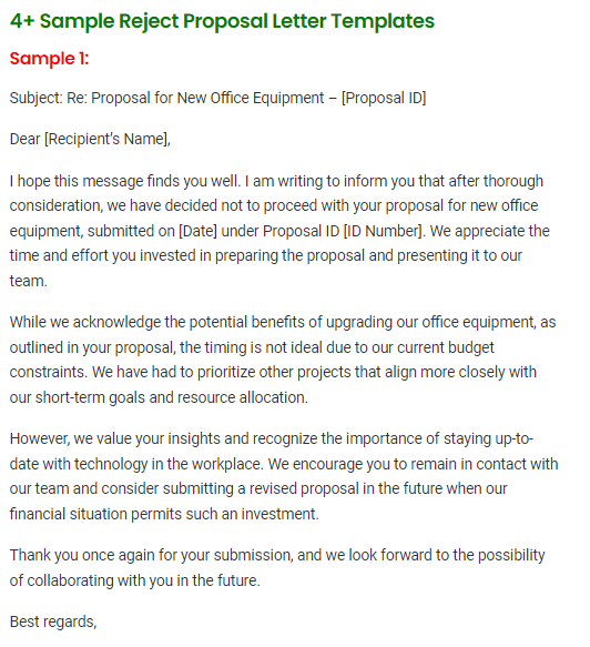 Reject Proposal Letter