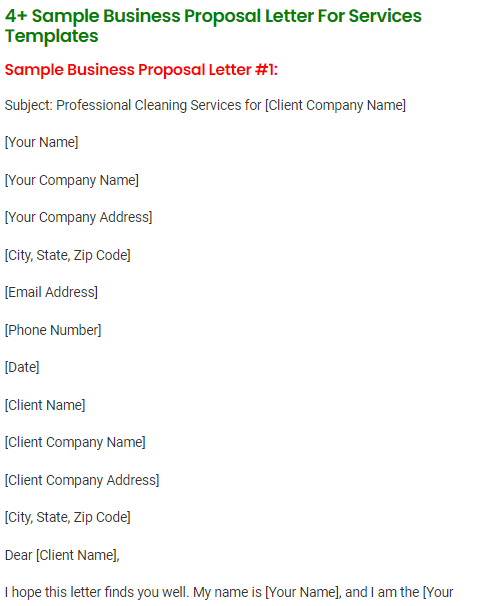 Sample Business Proposal Letter For Services