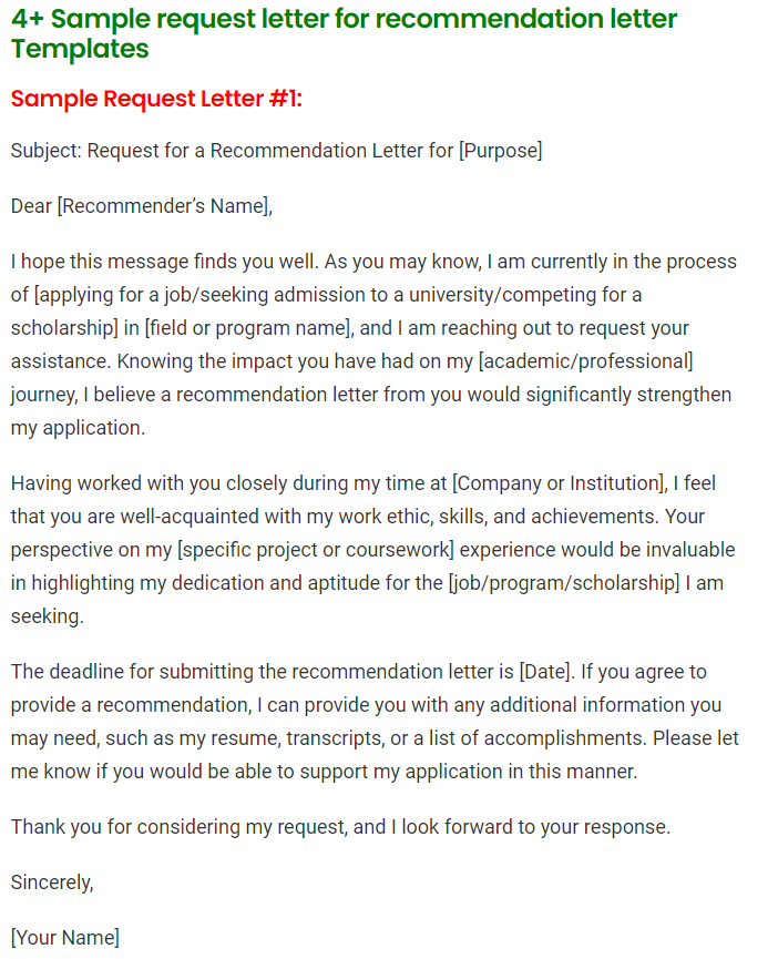 request letter for recommendation letter