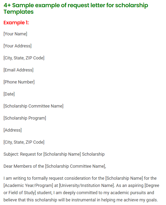 example of request letter for scholarship