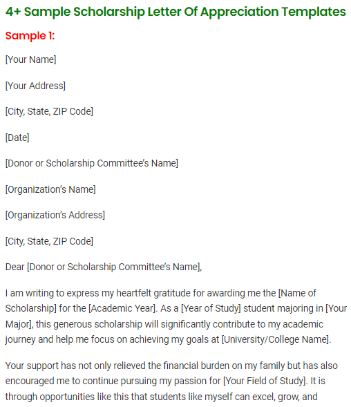 Scholarship Letter Of Appreciation