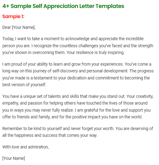 Self Appreciation Letter