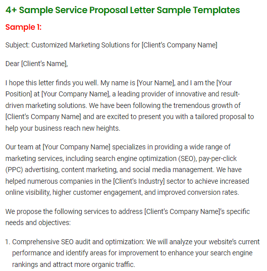 Service Proposal Letter Sample