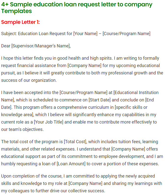 education loan request letter to company