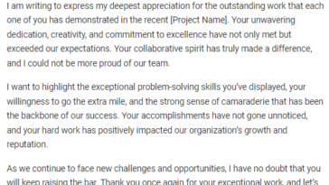 Team Appreciation Letter