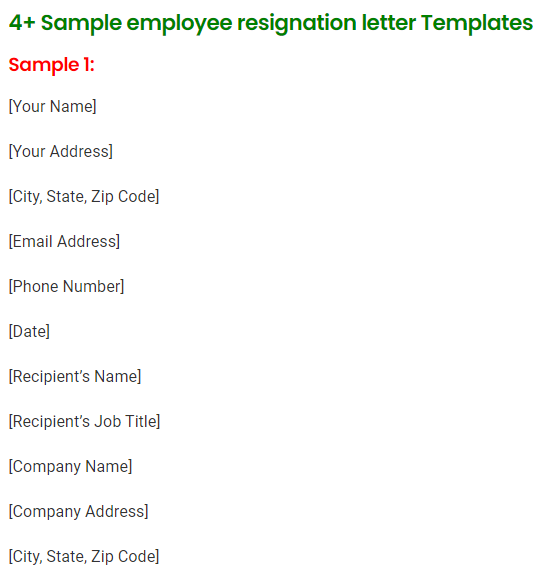 employee resignation letter