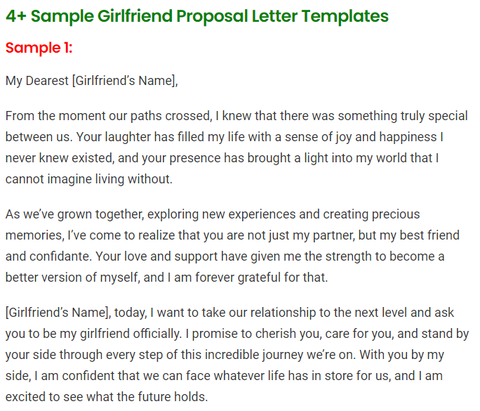 Girlfriend Proposal Letter